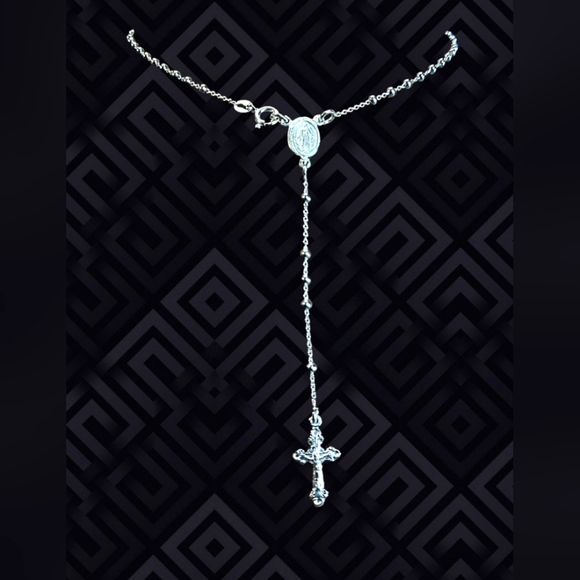 925 Sterling Silver Rosary Necklace - Picture 5 of 7